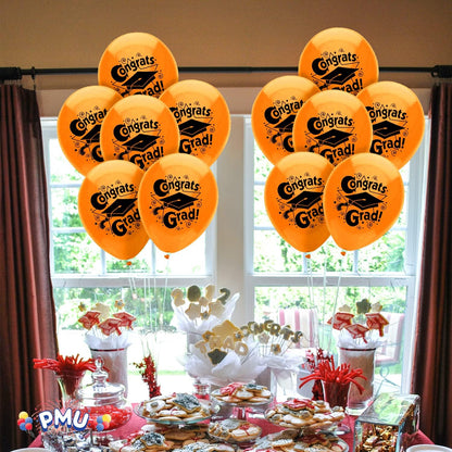 PMU Graduation Balloons | Premium Congrats Grad Balloon with All-Over Print Grad Caps-Confetti and Streamers | Graduation Party Supplies & Decorations | Latex Balloons