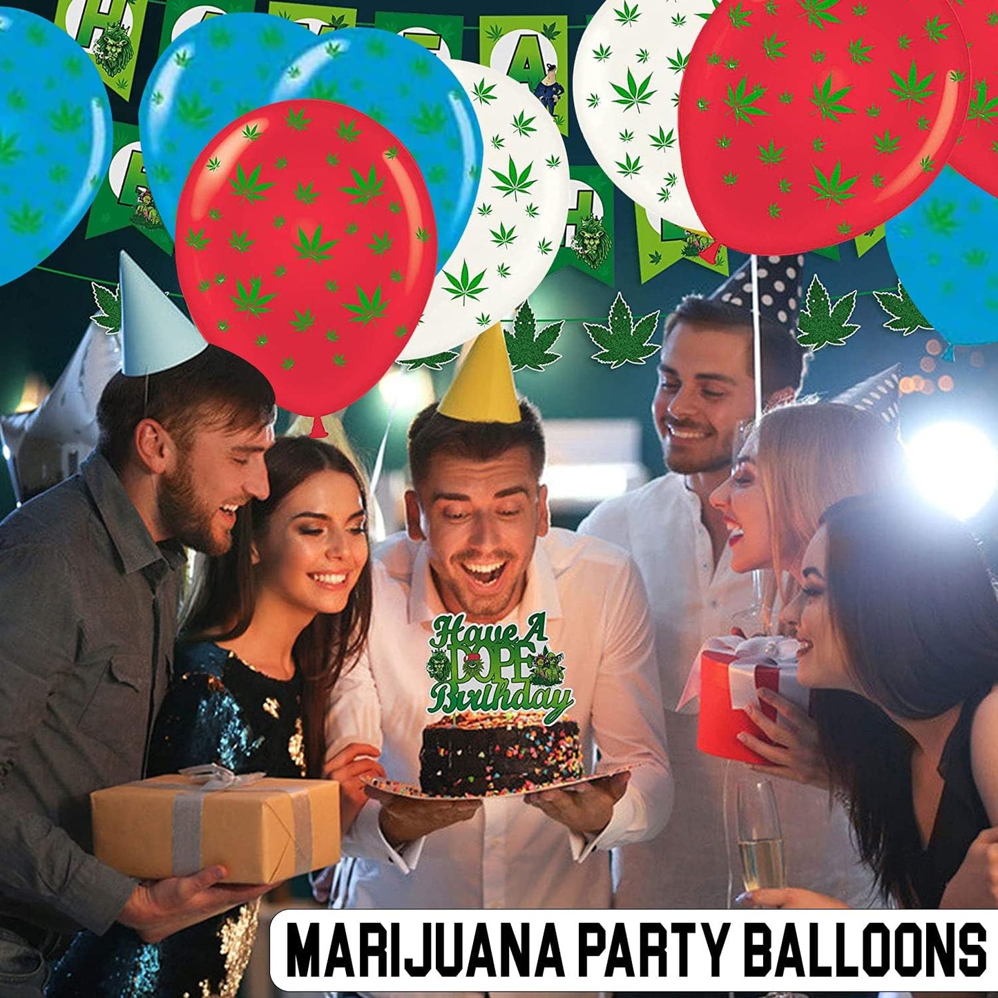 PMU Marijuana Balloons PartyTex 11in with All-Over Print Green Marijuana Leaves