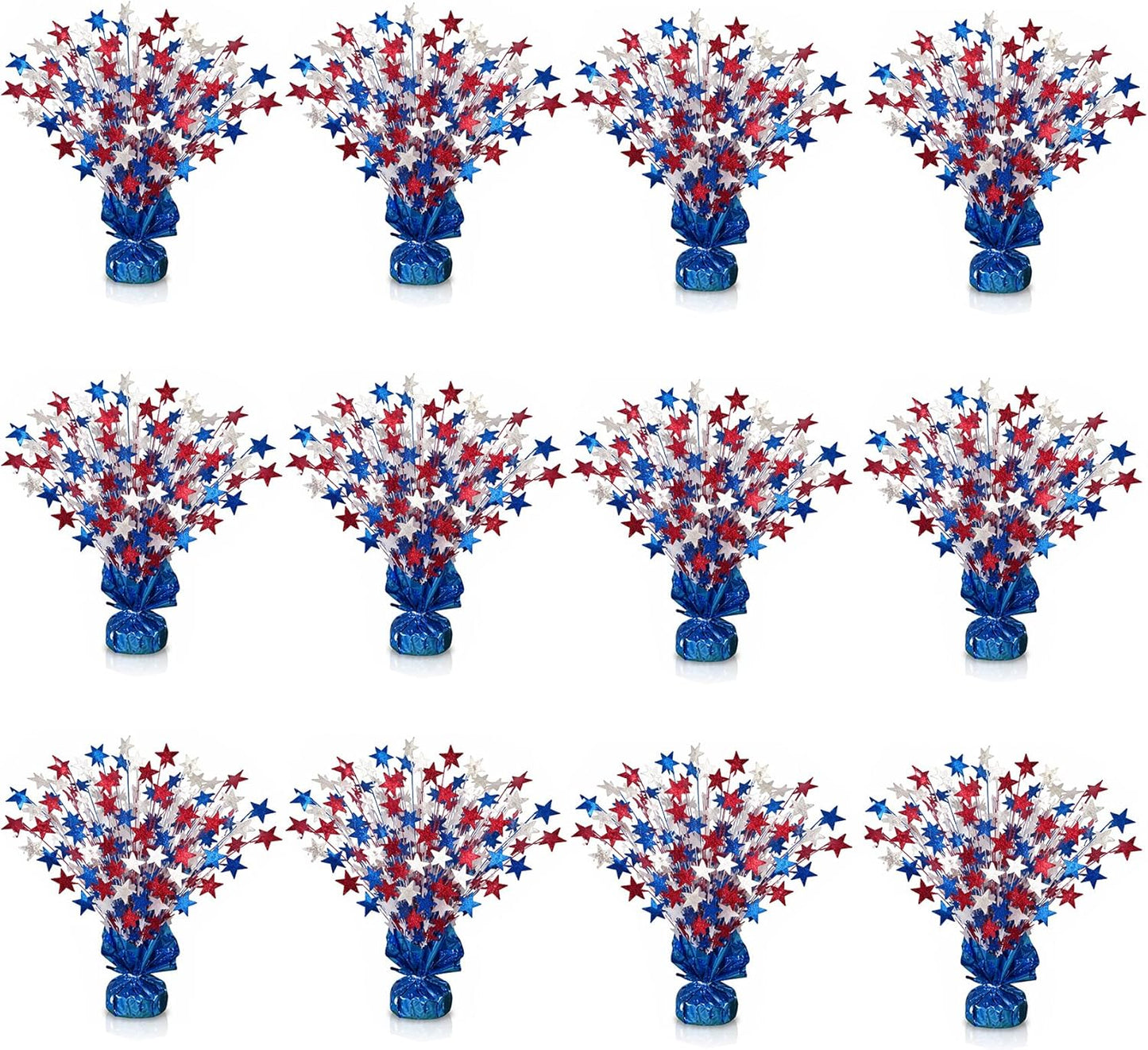 PMU Star Metallic Foil Spray Centerpiece Red White & Blue Patriotic Balloon Weights, 4th of July Decorations 15in / 7.34cm