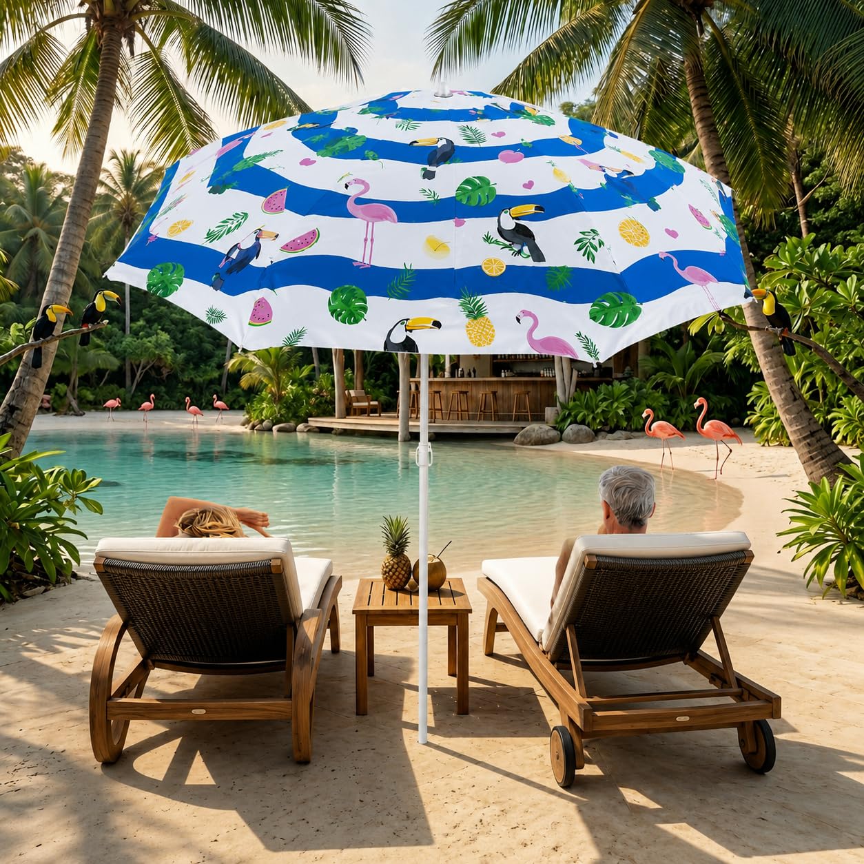 Beach Umbrella 6ft Opens to 72in Multicolor Beach Parasol with Carrying Sleeve