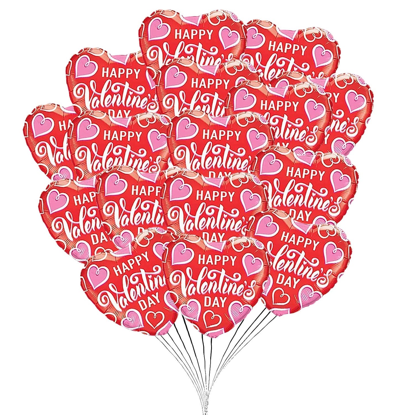 PMU Heart Shaped Happy Valentine's Day Balloons 18-Inch Mylar Idea Gift for Him or Her & Valentine Party Decorations