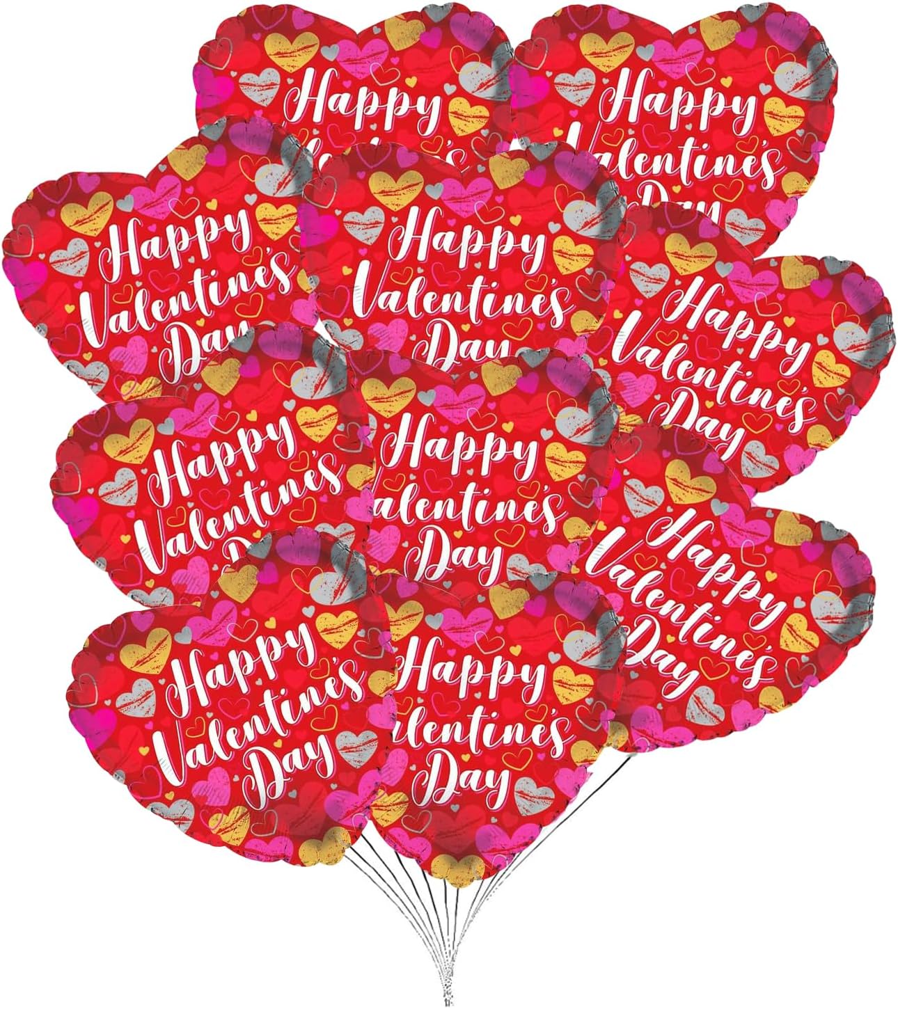 PMU Heart Shaped Happy Valentine's Day Balloons 18-Inch Mylar Idea Gift for Him or Her & Valentine Party Decorations