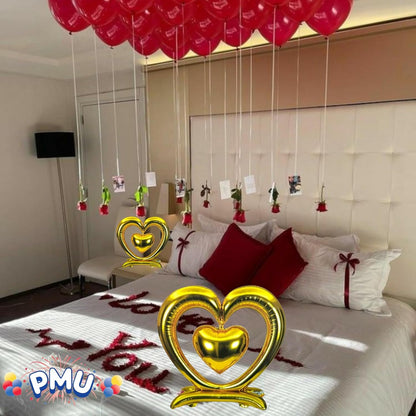 PMU 18-Inch Valentine's Day Heart Shaped Air Inflated Standing Open Heart Tabletop Mylar Foil Balloon