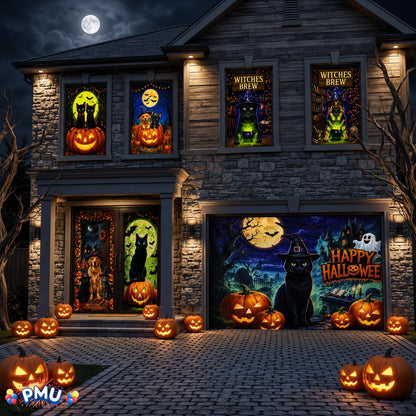 PMU 7 Set Halloween Garage Door Cover Set, 16x7ft, Window & Door Décor