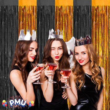 PMU Metallic Fringe Curtains | Metallic Foil Fringe Backdrop Curtains | Fringe Backdrop for Graduation, Birthday Party Decorations, Baby Shower, Disco Party |3ft x 8ft