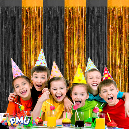 PMU Metallic Fringe Curtains | Metallic Foil Fringe Backdrop Curtains | Fringe Backdrop for Graduation, Birthday Party Decorations, Baby Shower, Disco Party |3ft x 8ft