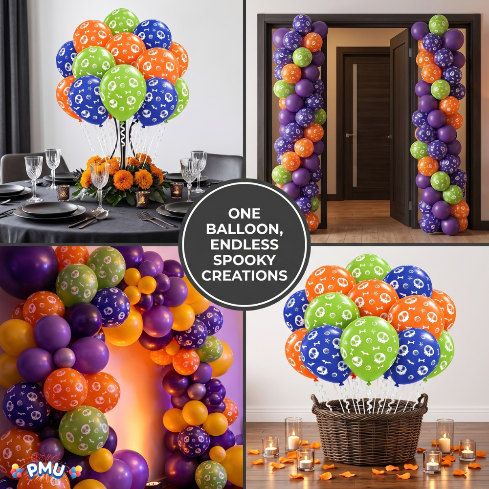 PMU Halloween Balloons - Small Latex Balloons for Halloween Ghost Theme & Birthday Parties, Trick-or-Treat, Party Favors & Decoration Supplies - 11 Inch