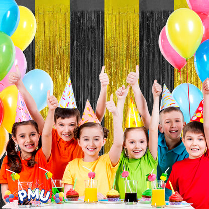 PMU Metallic Fringe Curtains | Metallic Foil Fringe Backdrop Curtains | Fringe Backdrop for Graduation, Birthday Party Decorations, Baby Shower, Disco Party |3ft x 8ft