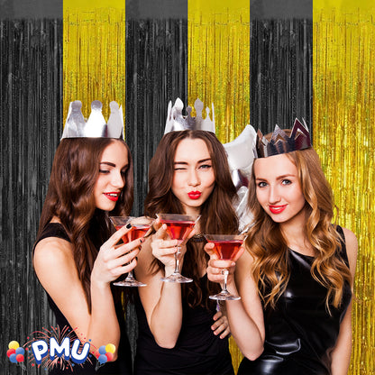 PMU Metallic Fringe Curtains | Metallic Foil Fringe Backdrop Curtains | Fringe Backdrop for Graduation, Birthday Party Decorations, Baby Shower, Disco Party |3ft x 8ft