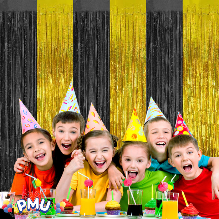 PMU Metallic Fringe Curtains | Metallic Foil Fringe Backdrop Curtains | Fringe Backdrop for Graduation, Birthday Party Decorations, Baby Shower, Disco Party |3ft x 8ft