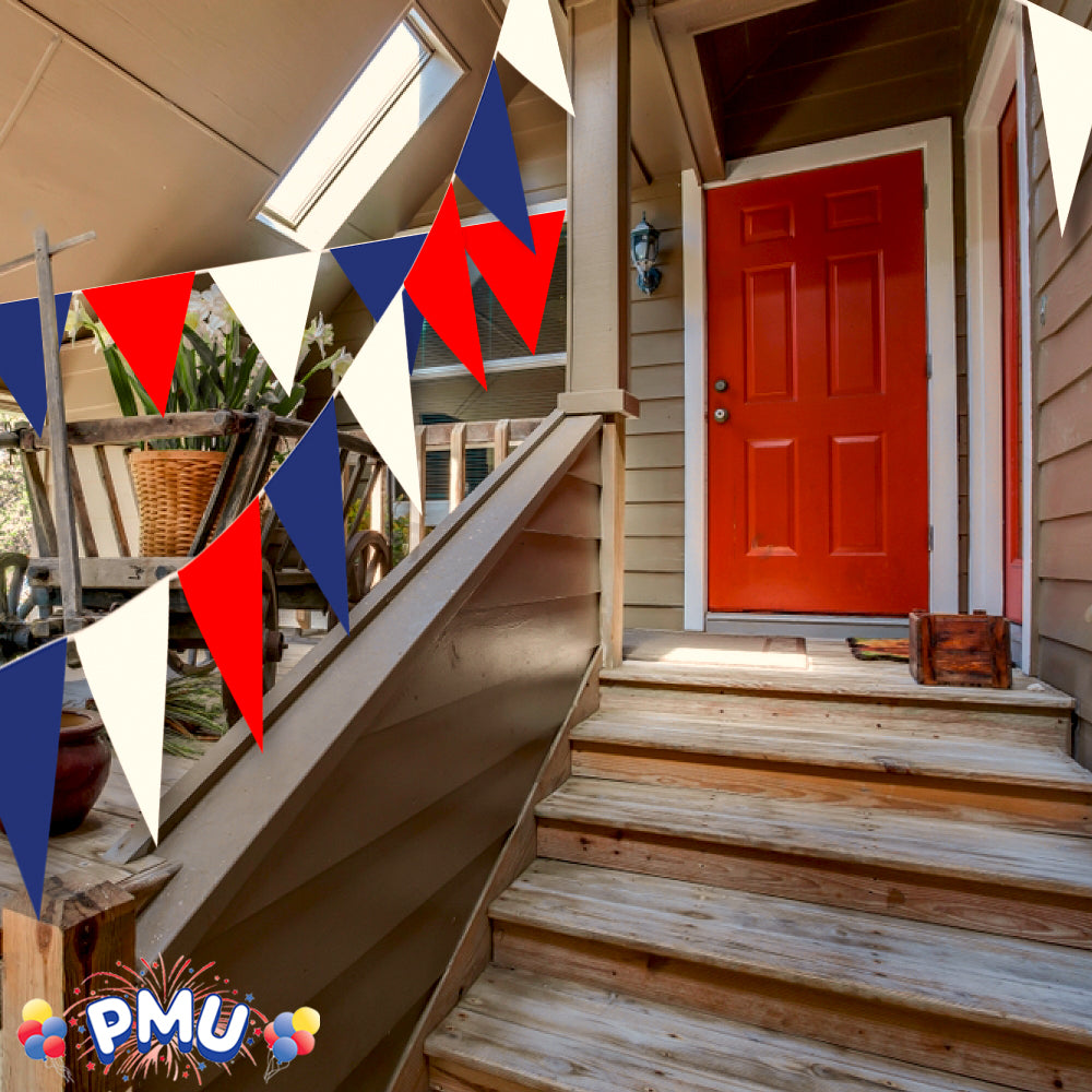 PMU Patriotic Outdoor Pennant Banner Red, White and Blue 17in. X 30ft