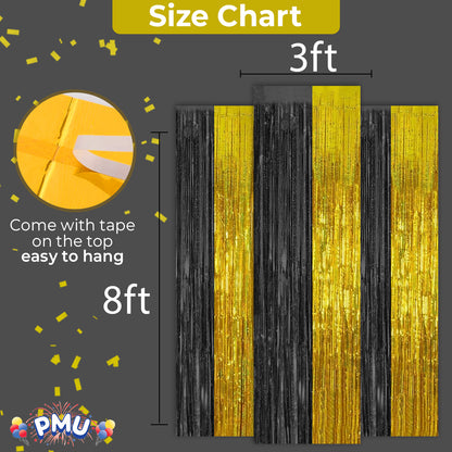 PMU Metallic Fringe Curtains | Metallic Foil Fringe Backdrop Curtains | Fringe Backdrop for Graduation, Birthday Party Decorations, Baby Shower, Disco Party |3ft x 8ft