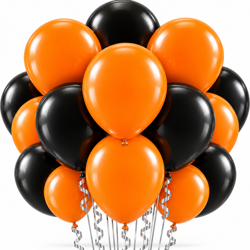 PMU Halloween Balloons 11 Inch Orange & Black Assortment Latex Pkg/100