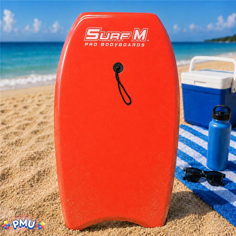 PMU 33 Inch Printed Bodyboard - Lightweight Wrist Leash Slick Bottom Boogie Board for Beach, Sea & Pool - Surfing Board for Kids, Teens & Adults Wave Conditions Pkg/1