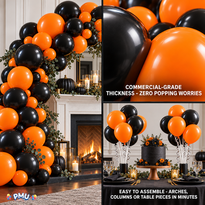 PMU Halloween Balloons 11 Inch Orange & Black Assortment Latex Pkg/100