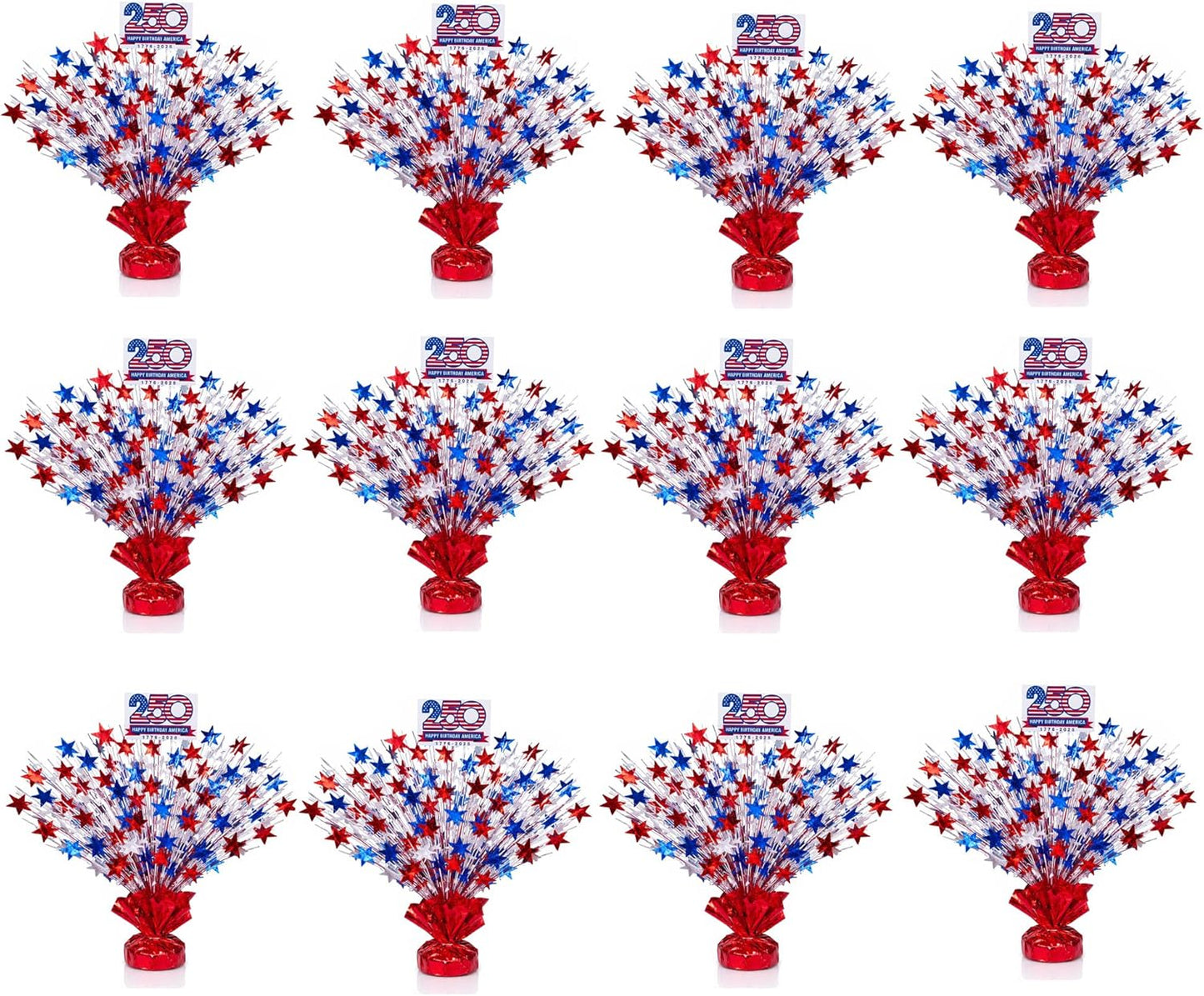 PMU Star Metallic Foil Spray Centerpiece Red White & Blue Patriotic Balloon Weights, 4th of July Decorations 15in / 7.34cm