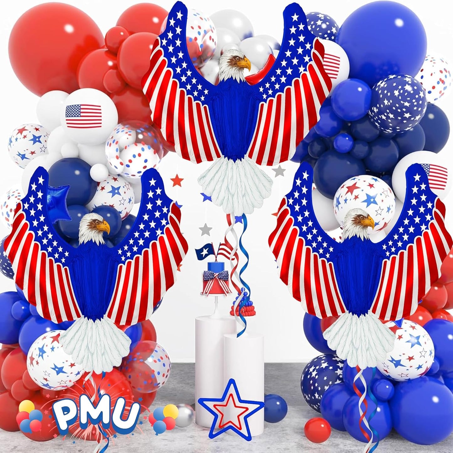 PMU 40 Inch Patriotic Eagle Balloon – American Flag Mylar Balloon for 4th of July, Independence Day Party Decorations, Red White Blue Décor
