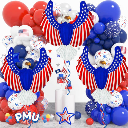 PMU 40 Inch Patriotic Eagle Balloon – American Flag Mylar Balloon for 4th of July, Independence Day Party Decorations, Red White Blue Décor