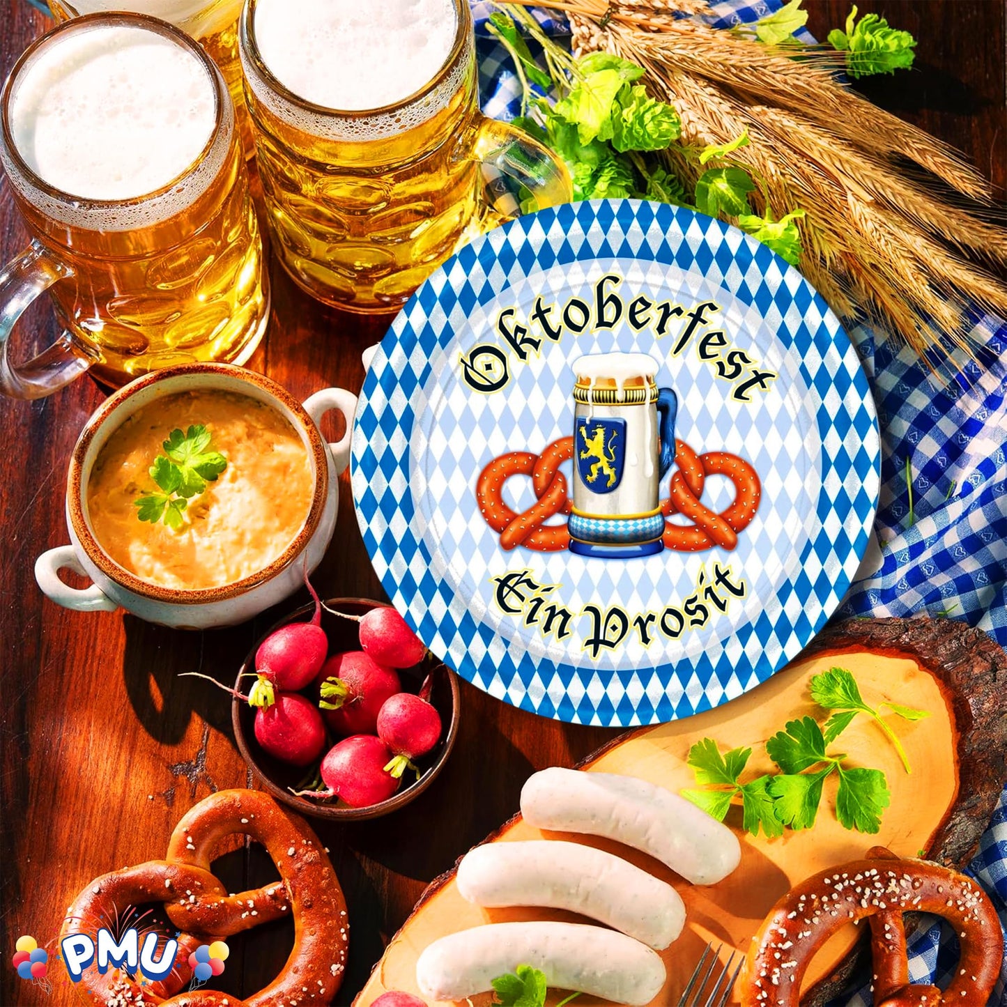 PMU Oktoberfest 9 Inch Dessert Plates, German Beer Festival Party Tableware