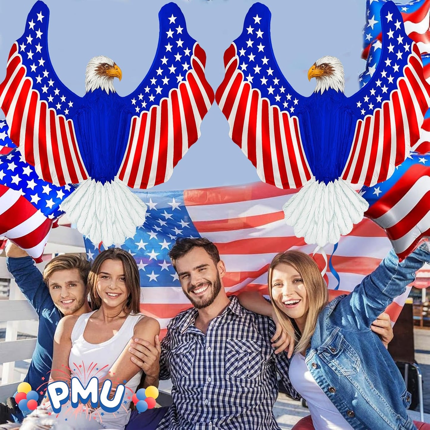 PMU 40 Inch Patriotic Eagle Balloon – American Flag Mylar Balloon for 4th of July, Independence Day Party Decorations, Red White Blue Décor