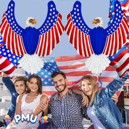 PMU 40 Inch Patriotic Eagle Balloon – American Flag Mylar Balloon for 4th of July, Independence Day Party Decorations, Red White Blue Décor