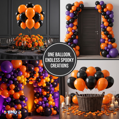 PMU Halloween Balloons 11 Inch Orange & Black Assortment Latex Pkg/100