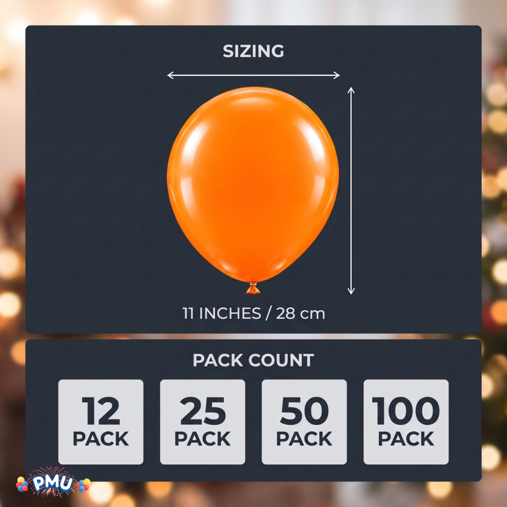PMU Halloween Balloons 11 Inch Orange & Black Assortment Latex Pkg/100