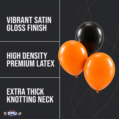 PMU Halloween Balloons 11 Inch Orange & Black Assortment Latex Pkg/100