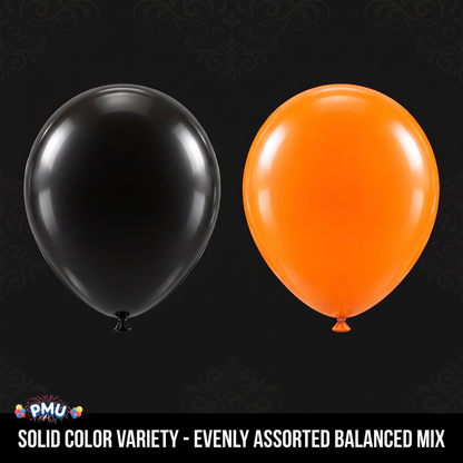 PMU Halloween Balloons 11 Inch Orange & Black Assortment Latex Pkg/100