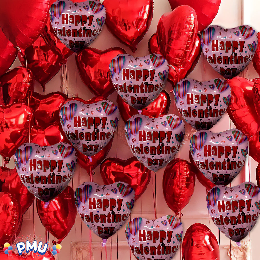 PMU Heart Shaped Happy Valentine's Day Balloons 18-Inch Mylar Idea Gift for Him or Her & Valentine Party Decorations