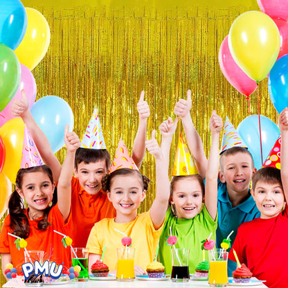 PMU Metallic Fringe Curtains | Metallic Foil Fringe Backdrop Curtains | Fringe Backdrop for Graduation, Birthday Party Decorations, Baby Shower, Disco Party |3ft x 8ft