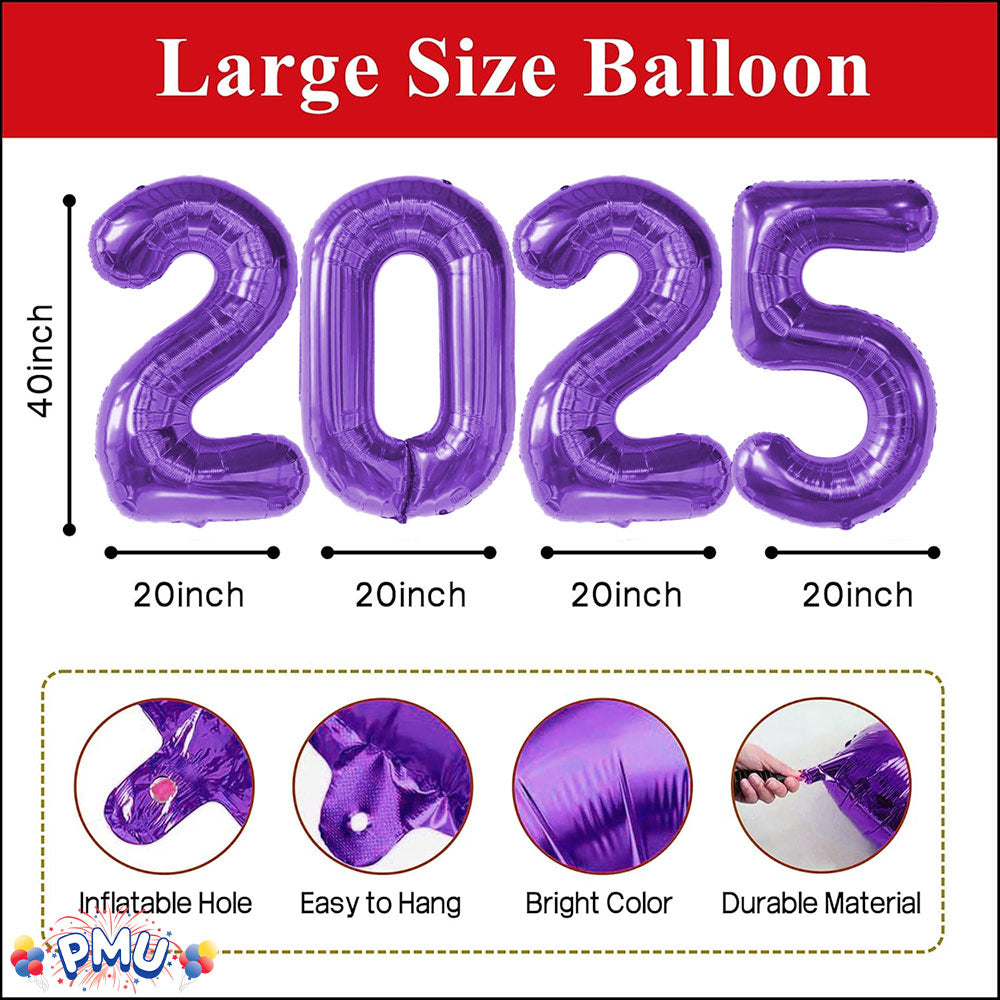 PMU New Year's Eve Party "2025" 16inch, 30inch, & 40inch in Number Mylar Balloons 2025 New Year, Graduation, Birthday, Special Events Accessories Party Celebration (4/pkg) Pkg/1