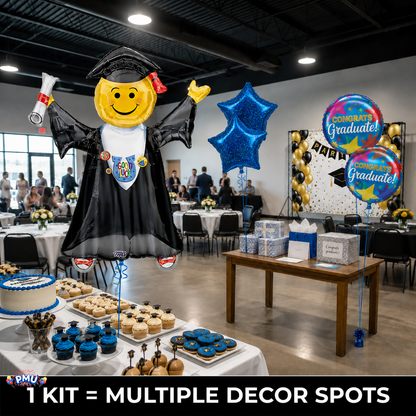 PMU Graduation Girl Jumping Smiley Grad Balloon Bouquet | Jumping Grad Mylar Balloons | Jump for Joy Graduation Smiley Grad Balloon | Grad Foil Balloons