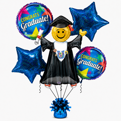 PMU Graduation Girl Jumping Smiley Grad Balloon Bouquet | Jumping Grad Mylar Balloons | Jump for Joy Graduation Smiley Grad Balloon | Grad Foil Balloons