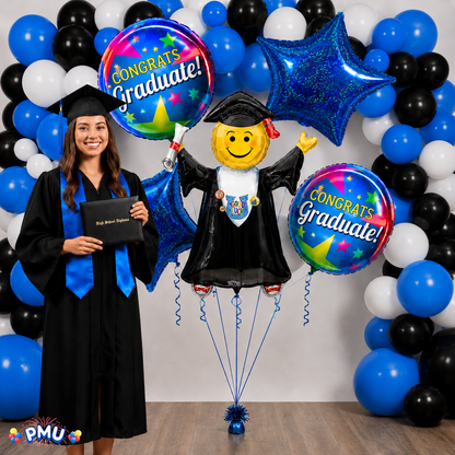 PMU Graduation Girl Jumping Smiley Grad Balloon Bouquet | Jumping Grad Mylar Balloons | Jump for Joy Graduation Smiley Grad Balloon | Grad Foil Balloons