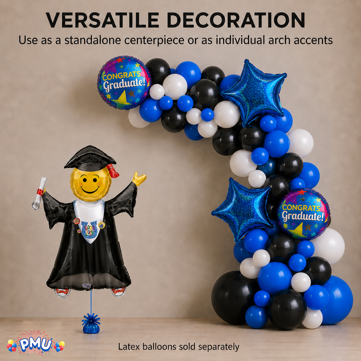 PMU Graduation Girl Jumping Smiley Grad Balloon Bouquet | Jumping Grad Mylar Balloons | Jump for Joy Graduation Smiley Grad Balloon | Grad Foil Balloons