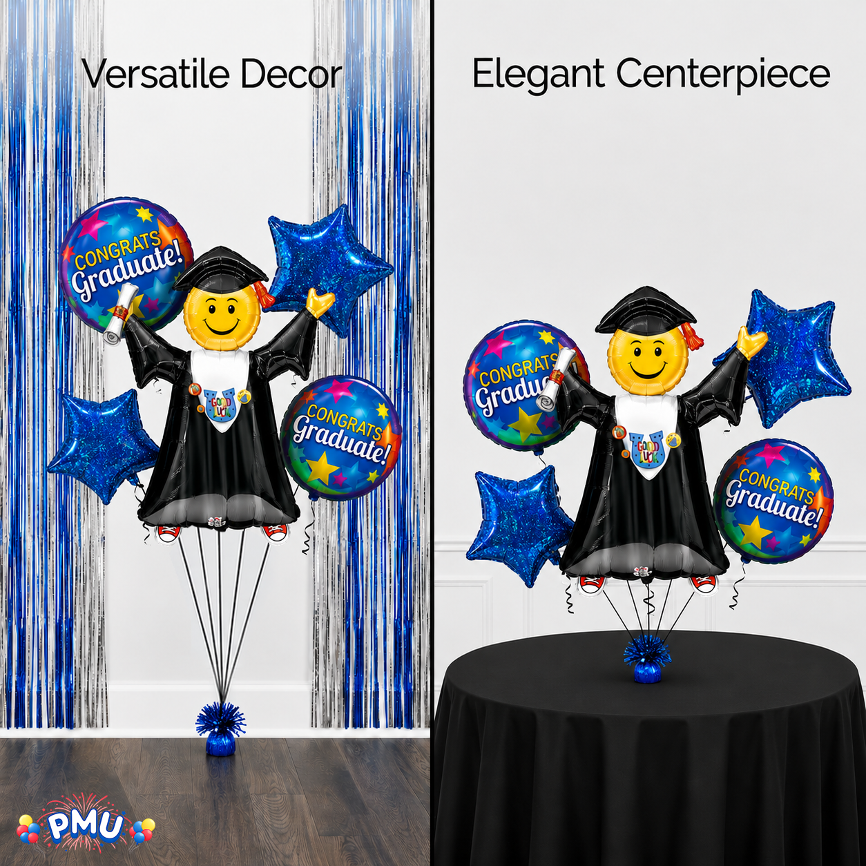 PMU Graduation Girl Jumping Smiley Grad Balloon Bouquet | Jumping Grad Mylar Balloons | Jump for Joy Graduation Smiley Grad Balloon | Grad Foil Balloons