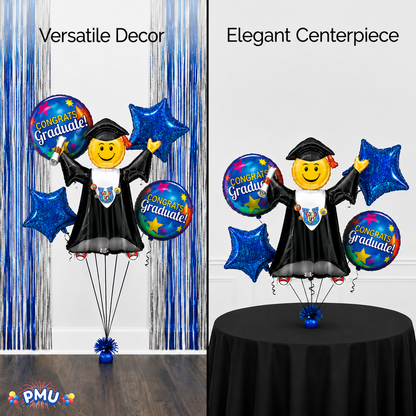 PMU Graduation Girl Jumping Smiley Grad Balloon Bouquet | Jumping Grad Mylar Balloons | Jump for Joy Graduation Smiley Grad Balloon | Grad Foil Balloons
