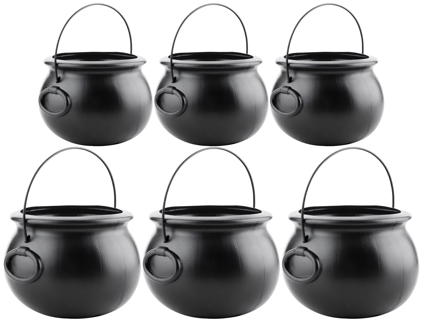 PMU Halloween Cauldron - Multi-Pack Assortment Plastic Candy Holder for Kids - Halloween Party Favors & Supplies - Black Set