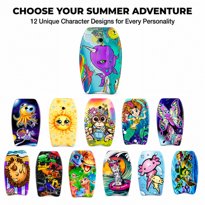 PMU 26 Inch Graphics Printed Bodyboard - Lightweight Wrist Leash Slick Bottom Boogie Board for Beach, Sea & Pool - Surfing Board for Kids, Teens & Adults Wave Conditions  Pkg/1