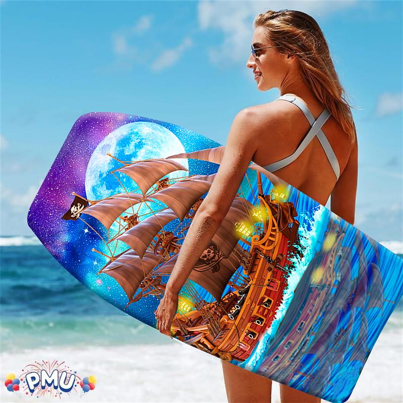 PMU 33-Inch Mermaid Graphics Printed Bodyboard - Lightweight Wrist Leash Slick Bottom Boogie Board for Beach, Sea & Pool - Surfing Board for Kids, Teens & Adults Pkg/1
