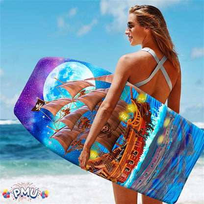 PMU 33-Inch Mermaid Graphics Printed Bodyboard - Lightweight Wrist Leash Slick Bottom Boogie Board for Beach, Sea & Pool - Surfing Board for Kids, Teens & Adults Pkg/1