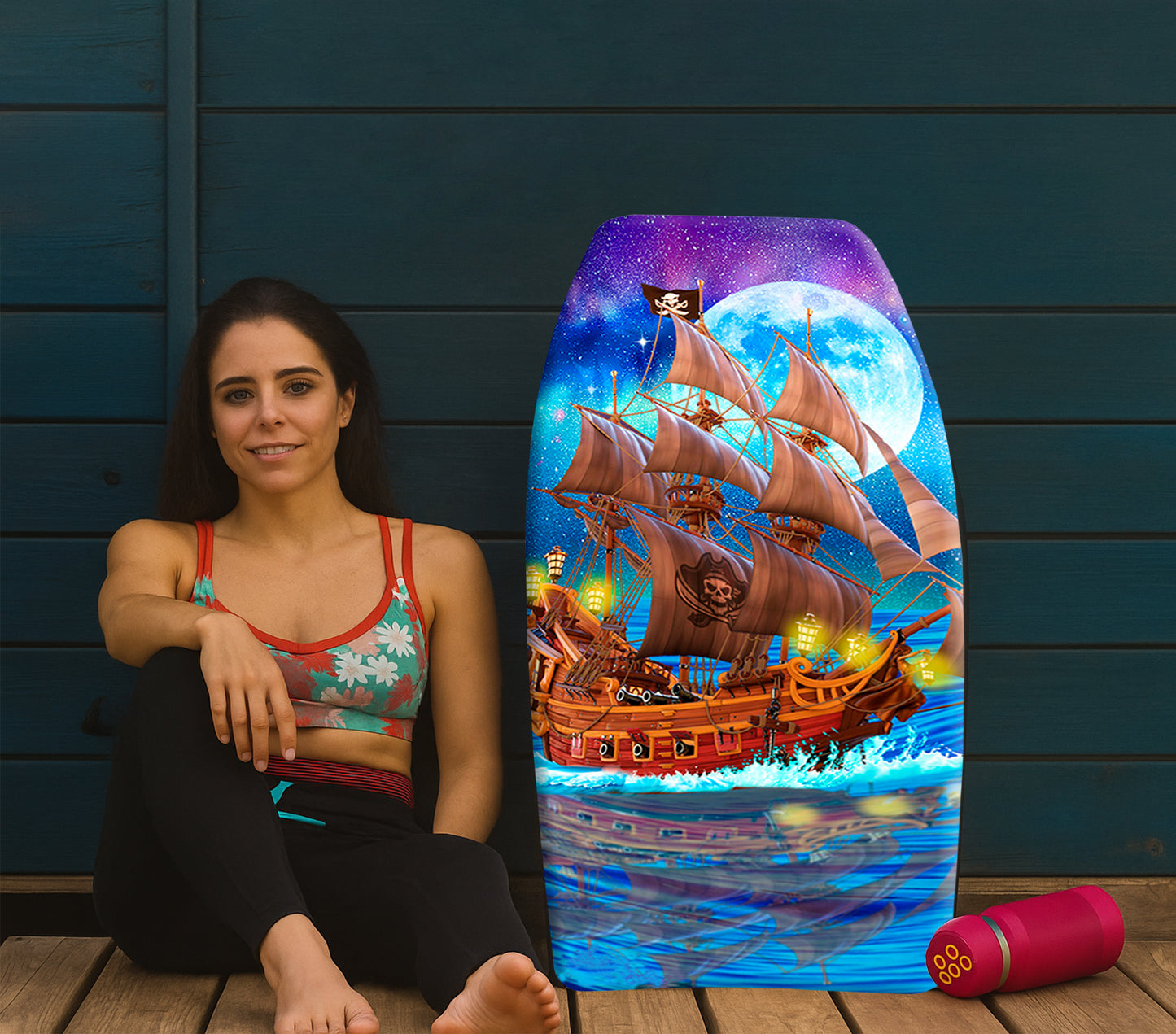 PMU 33-Inch Mermaid Graphics Printed Bodyboard - Lightweight Wrist Leash Slick Bottom Boogie Board for Beach, Sea & Pool - Surfing Board for Kids, Teens & Adults Pkg/1