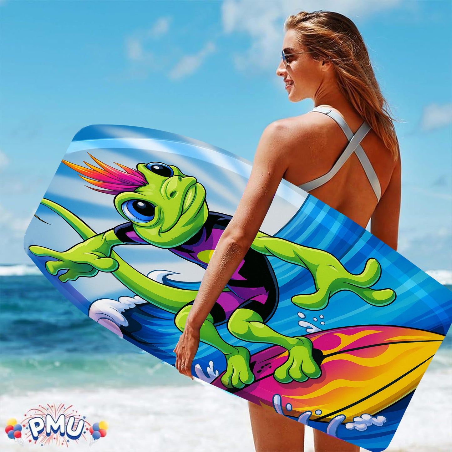 PMU 33-Inch Mermaid Graphics Printed Bodyboard - Lightweight Wrist Leash Slick Bottom Boogie Board for Beach, Sea & Pool - Surfing Board for Kids, Teens & Adults Pkg/1