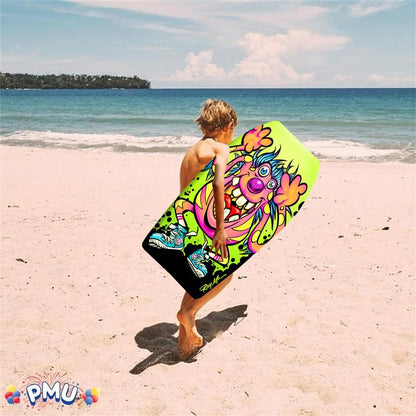 PMU 26 Inch Graphics Printed Bodyboard - Lightweight Wrist Leash Slick Bottom Boogie Board for Beach, Sea & Pool - Surfing Board for Kids, Teens & Adults Wave Conditions  Pkg/1