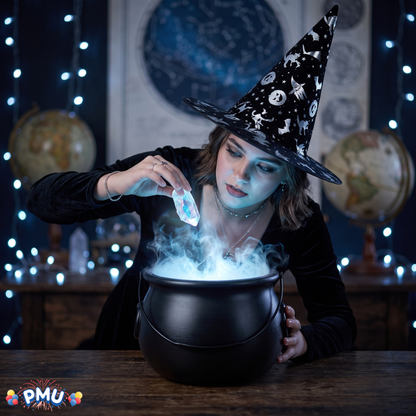 PMU 2 Pc Halloween Witch Cauldron Set – 8 Inch Black Cauldron Bowl & Witch Hat for Halloween Party Decorations, Tabletop & Home Décor