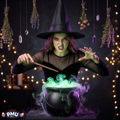 PMU 2 Pc Halloween Witch Cauldron Set – 8 Inch Black Cauldron Bowl & Witch Hat for Halloween Party Decorations, Tabletop & Home Décor