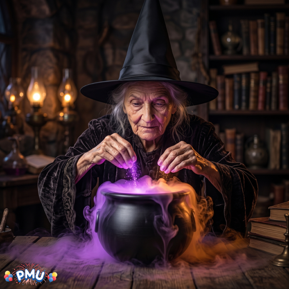 PMU 2 Pc Halloween Witch Cauldron Set – 8 Inch Black Cauldron Bowl & Witch Hat for Halloween Party Decorations, Tabletop & Home Décor