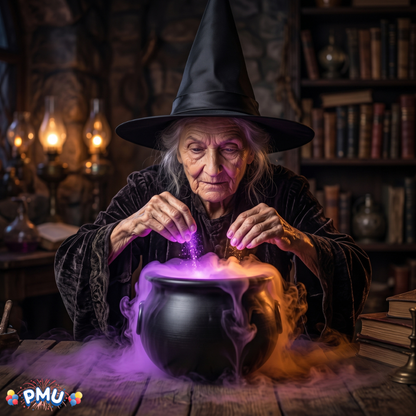PMU 2 Pc Halloween Witch Cauldron Set – 8 Inch Black Cauldron Bowl & Witch Hat for Halloween Party Decorations, Tabletop & Home Décor