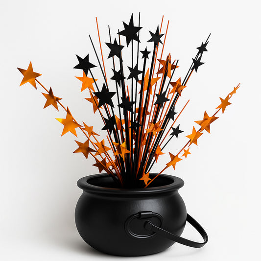PMU Halloween Bundle - 1pc 6in Cauldon with 1pc Halloween Black/Orange Starburst Centerpiece - Halloween Party Favors & Supplies